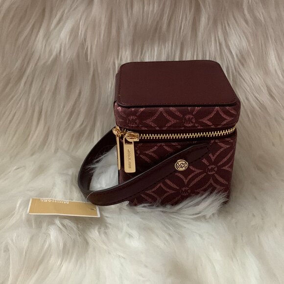 MICHAEL KORS Metallic Floral Extra Small Box Bag in Oxblood - Picture 3 of 3